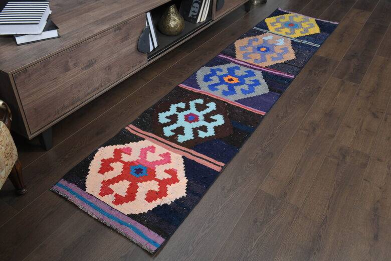 Tapis couloir kilim Oushak à tissage plat 58x268 cm