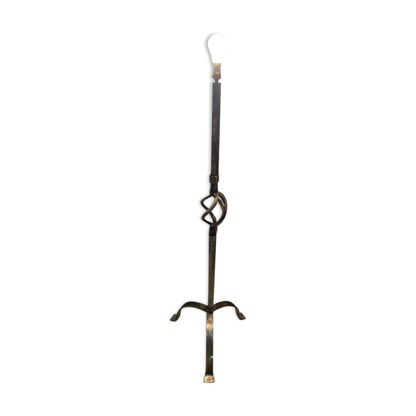 Brutalist tripod floor lamp in wrought iron