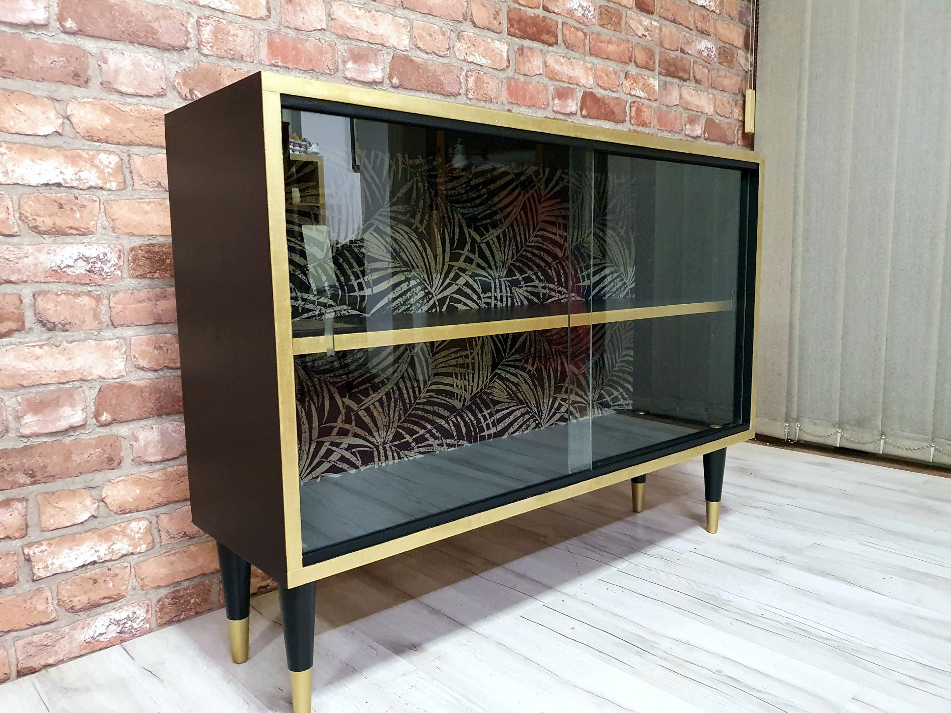 Display case, 1970s Poland, renovated. Black and gold.