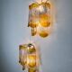 Pair of two-tier Mazzega Murano wall sconces, orange frosted glass, Italy, 1960s