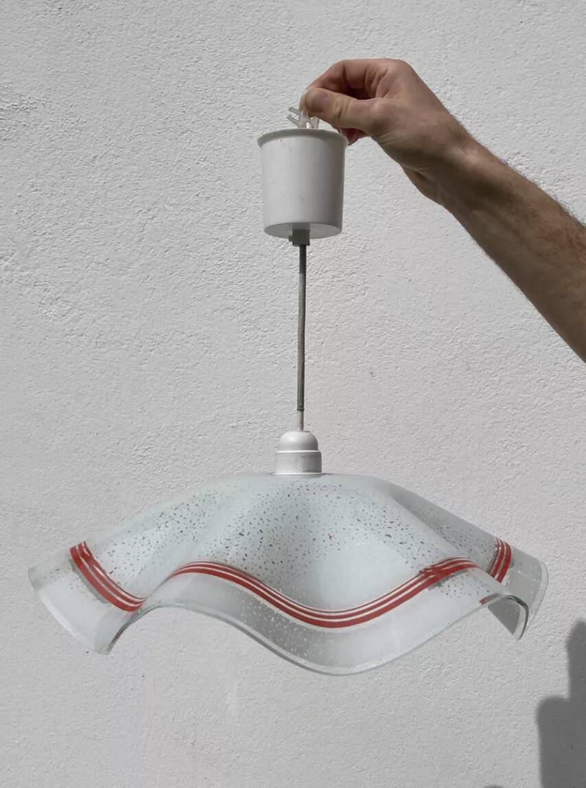 Italian white and orange glass pendant light Fazzoletto style