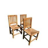 Three brutalist elm wood chairs from the 80s
