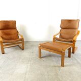 Leather Poäng Chairs & Footrest by Noboru Nakamura for IKEA, 1990s