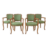 Set of 4 Louis XV style cabriolet armchairs in green fabric.