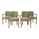 Set of 4 Louis XV style cabriolet armchairs in green fabric.