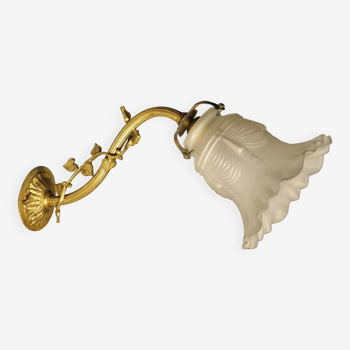 Brass and glass swan neck wall light