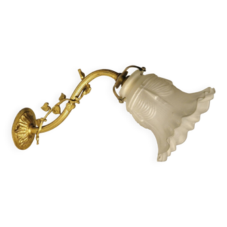 Brass and glass swan neck wall light