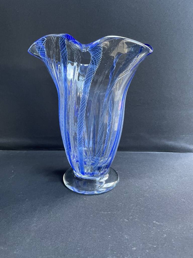 Large blue glass vase with inclusions – Murano art glassware