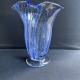Large blue glass vase with inclusions – Murano art glassware