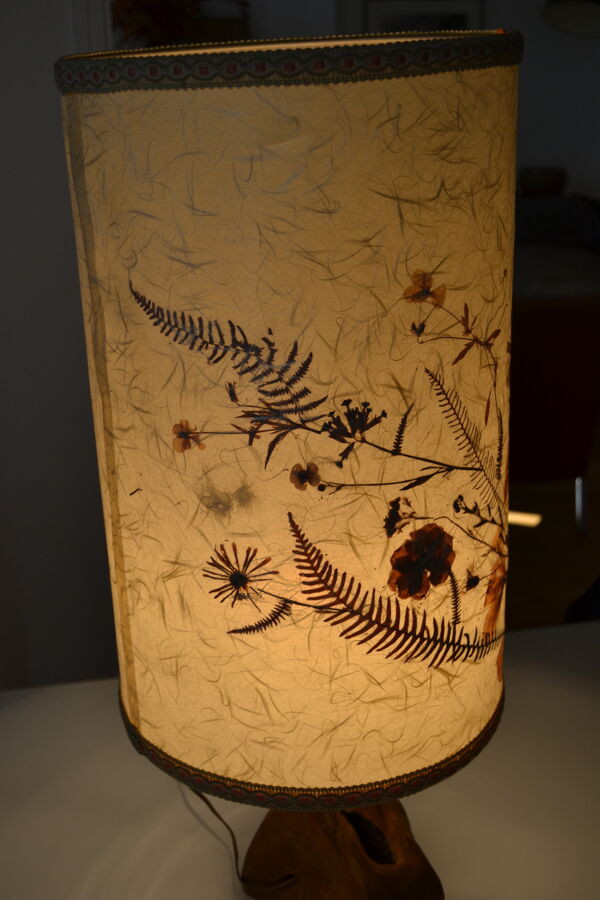 Lampe brutaliste moderniste forme libre 60's bois d'olivier