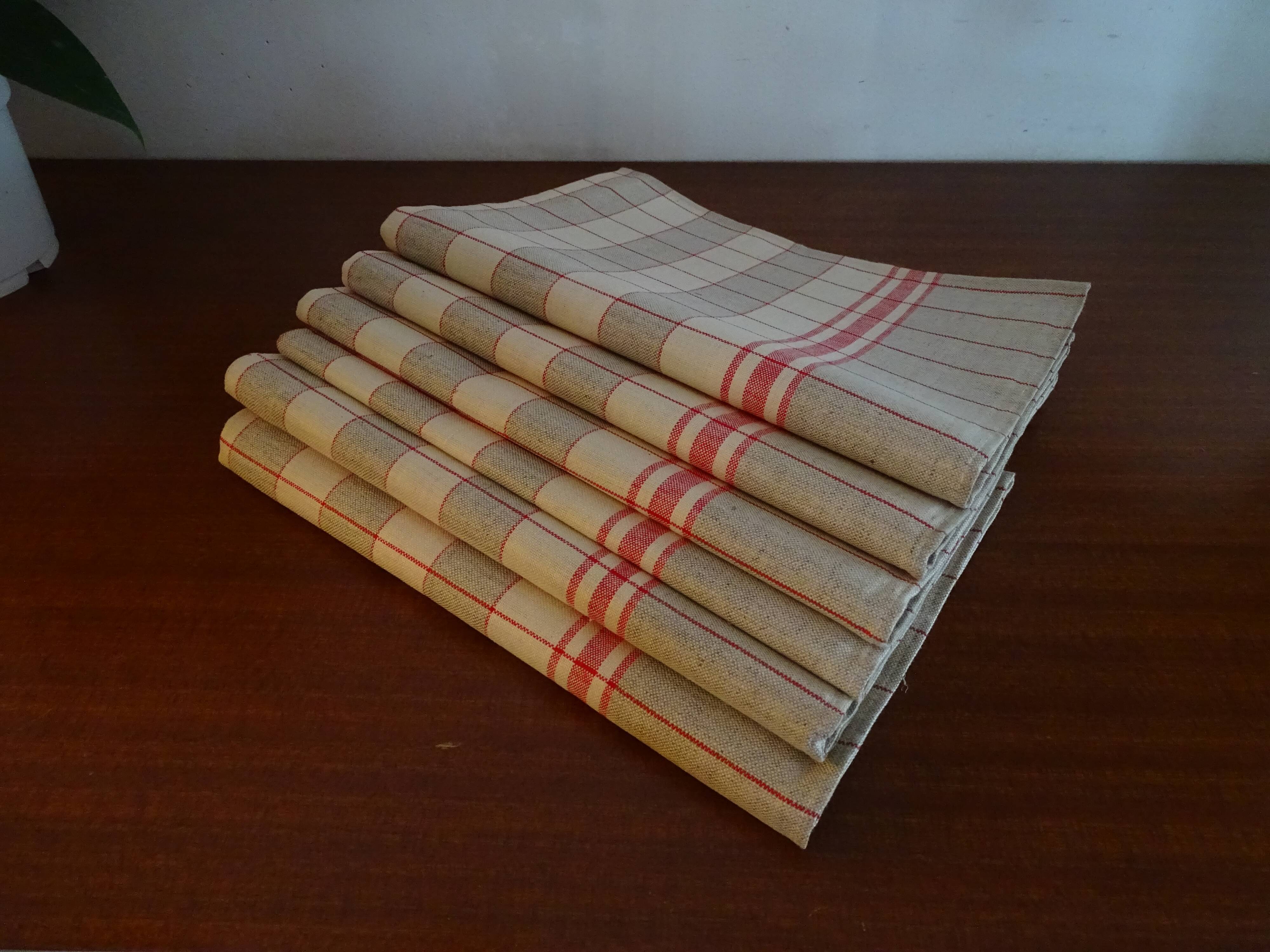 6 antique tea towels vintage cotton Métis 74 x 74