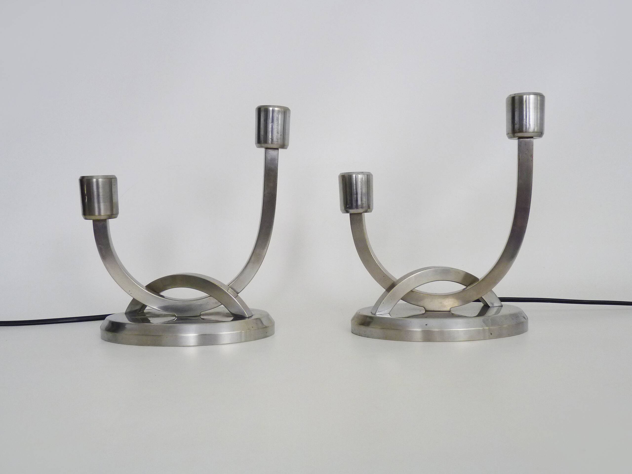Pair of table lamps, Art Deco bedside lamp, chrome metal