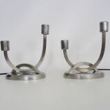Pair of table lamps, Art Deco bedside lamp, chrome metal