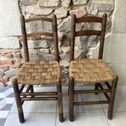 Pair of turned wood and braided rope chairs, 1950s-60s