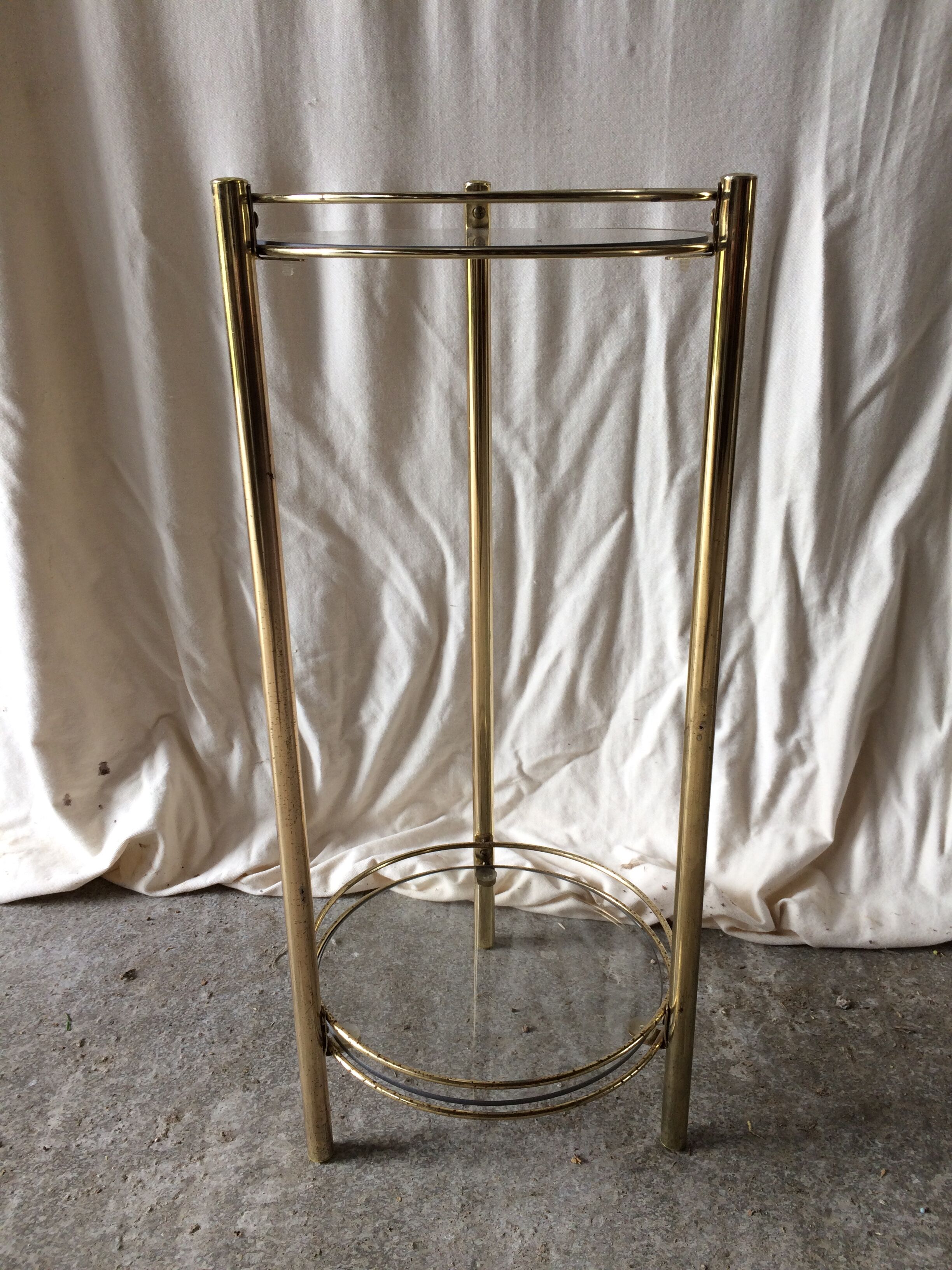Former sellette tablet gold metal shelf vintage glass trays