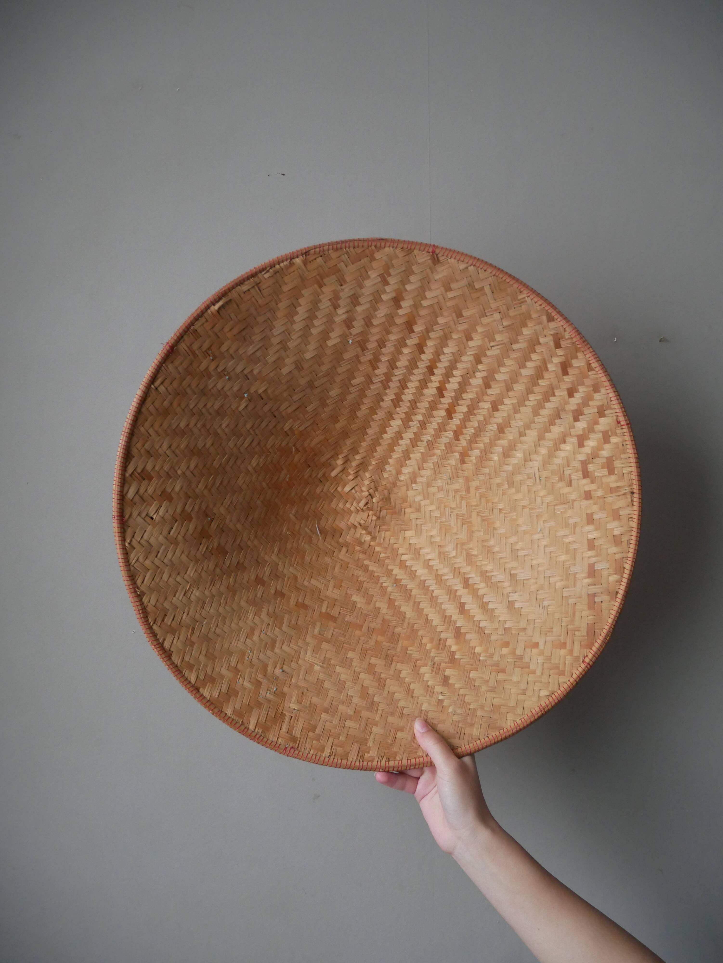 Antique braided conical hat handcrafted traditional vintage Asian crafts