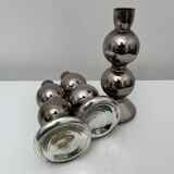 Set of 3 candlesticks in 20th century eglomise glass, vintage space age retro
