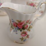 Royal Albert English porcelain set of 2 cups, saucers, and milk jug.