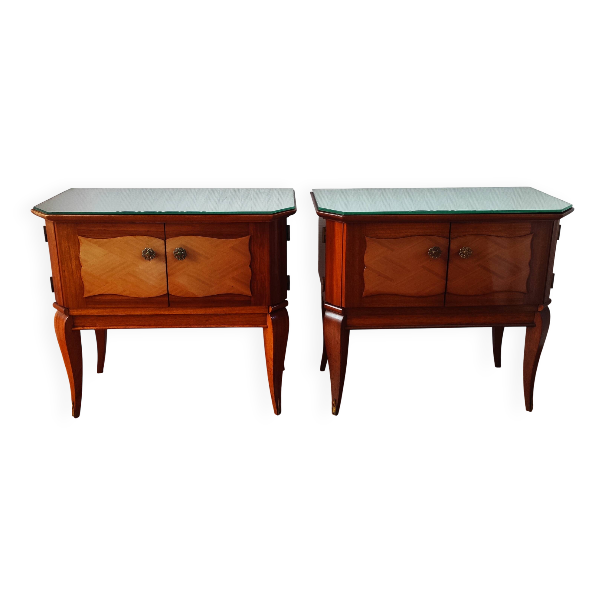 Pair of Art Deco bedside tables, mirrored top.