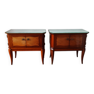 Paire de tables de chevet Art déco, plateau miroir