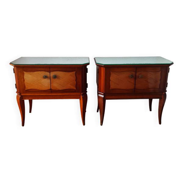 Paire de tables de chevet Art déco, plateau miroir