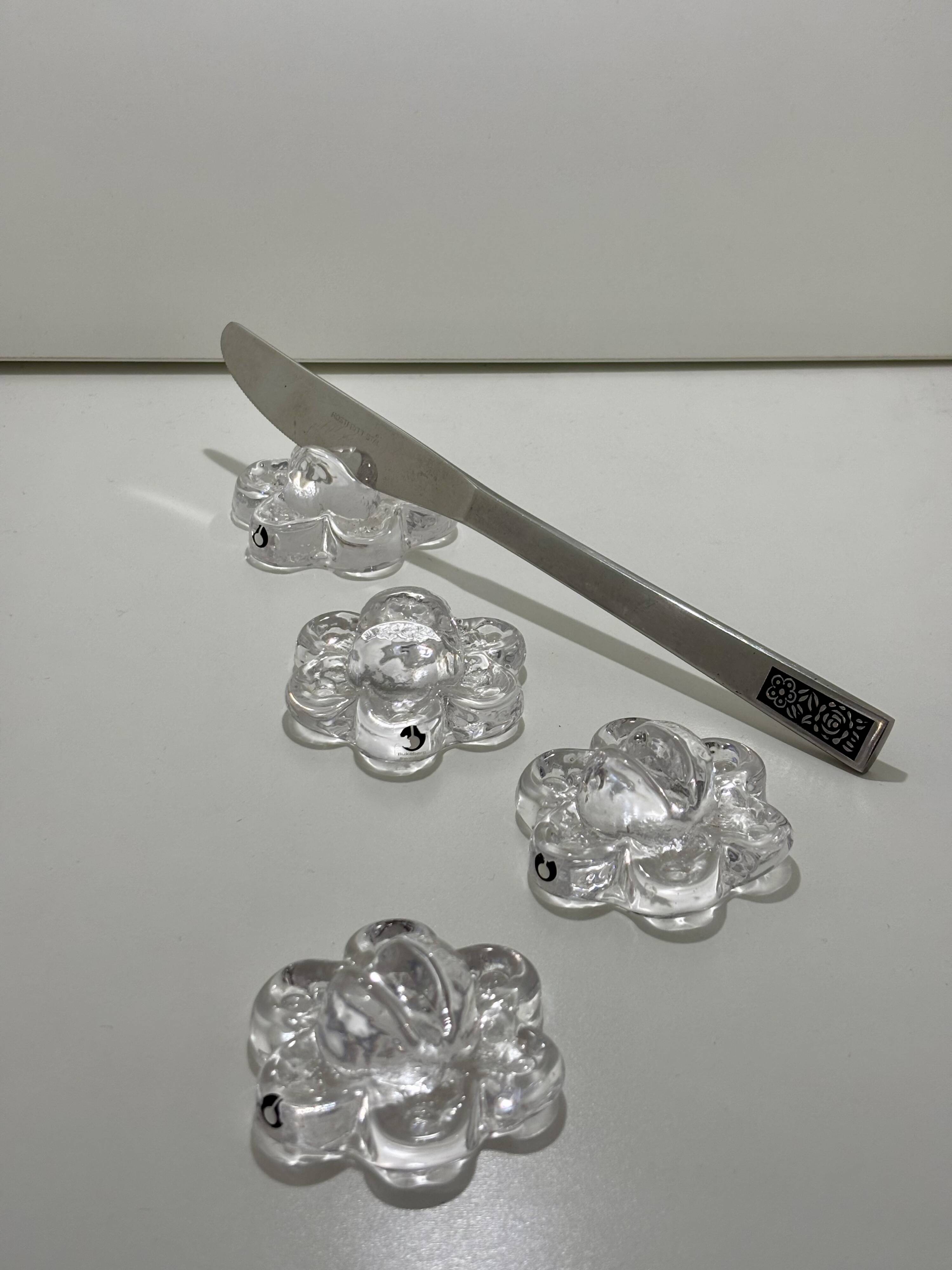 4 Clear Glass Knife Rests - Pukkeberg - Sweden - 1970