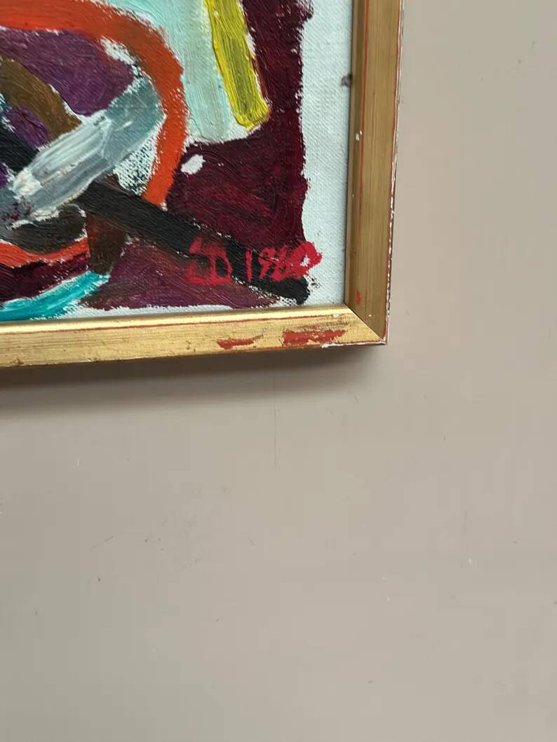 Original Swedish Oil on Canvas – “Abstract Composition” – Signed – Dated 1960 – Vintage & Framed – 44.5 × 31 cm (17.5" × 12.2")