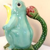 Frog pitcher, glazed ceramic, slipware, signed Athezza Franca