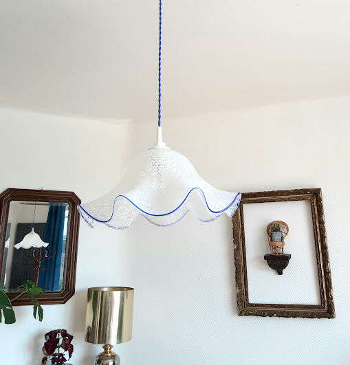 Pendant lamp in blue spotted glass 1970