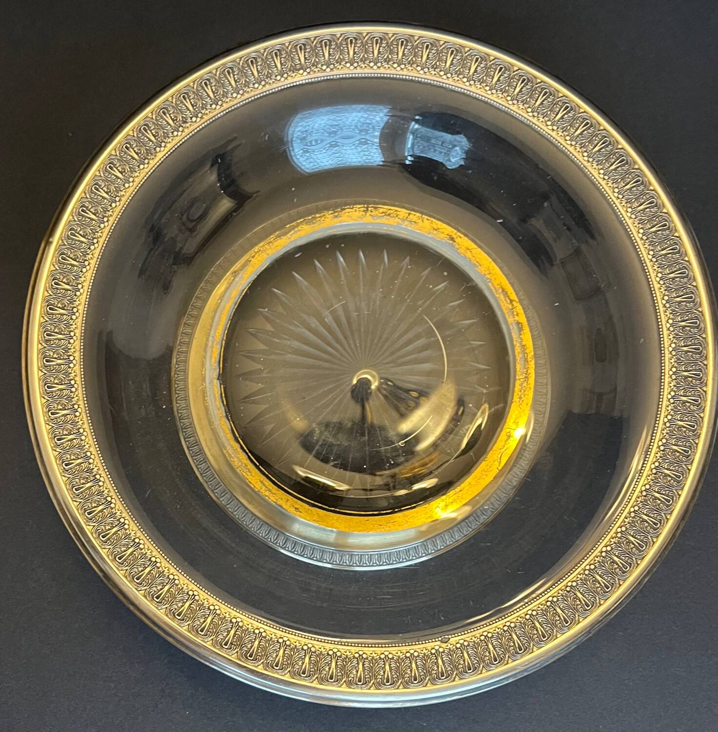 Cut glass and silver metal dish on pedestal