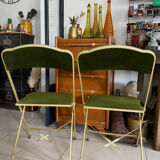 Pair of vintage green velvet folding chairs