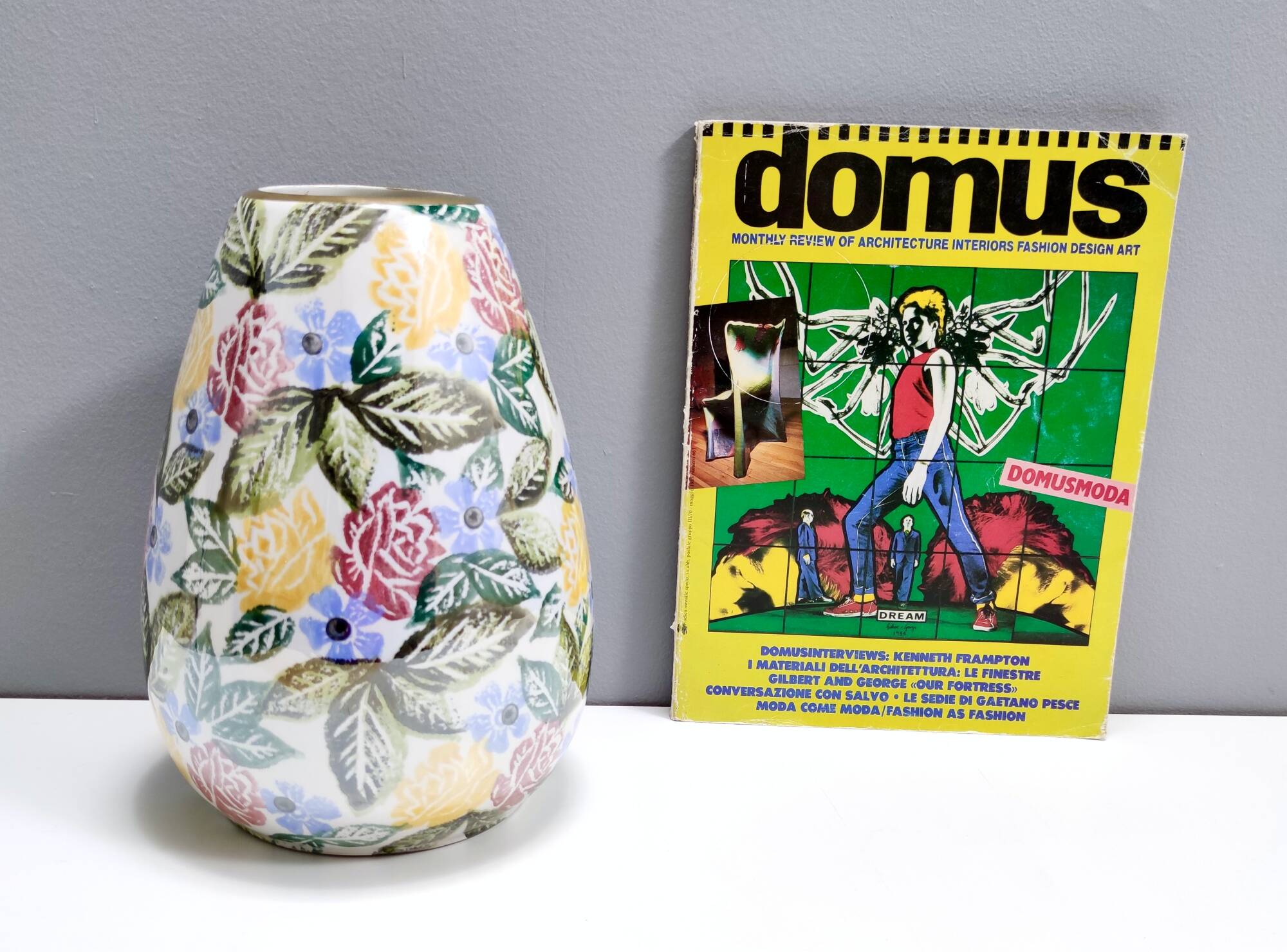 Painted Porcelain Flower Vase by Bassano with a Floral Pattern, Italy