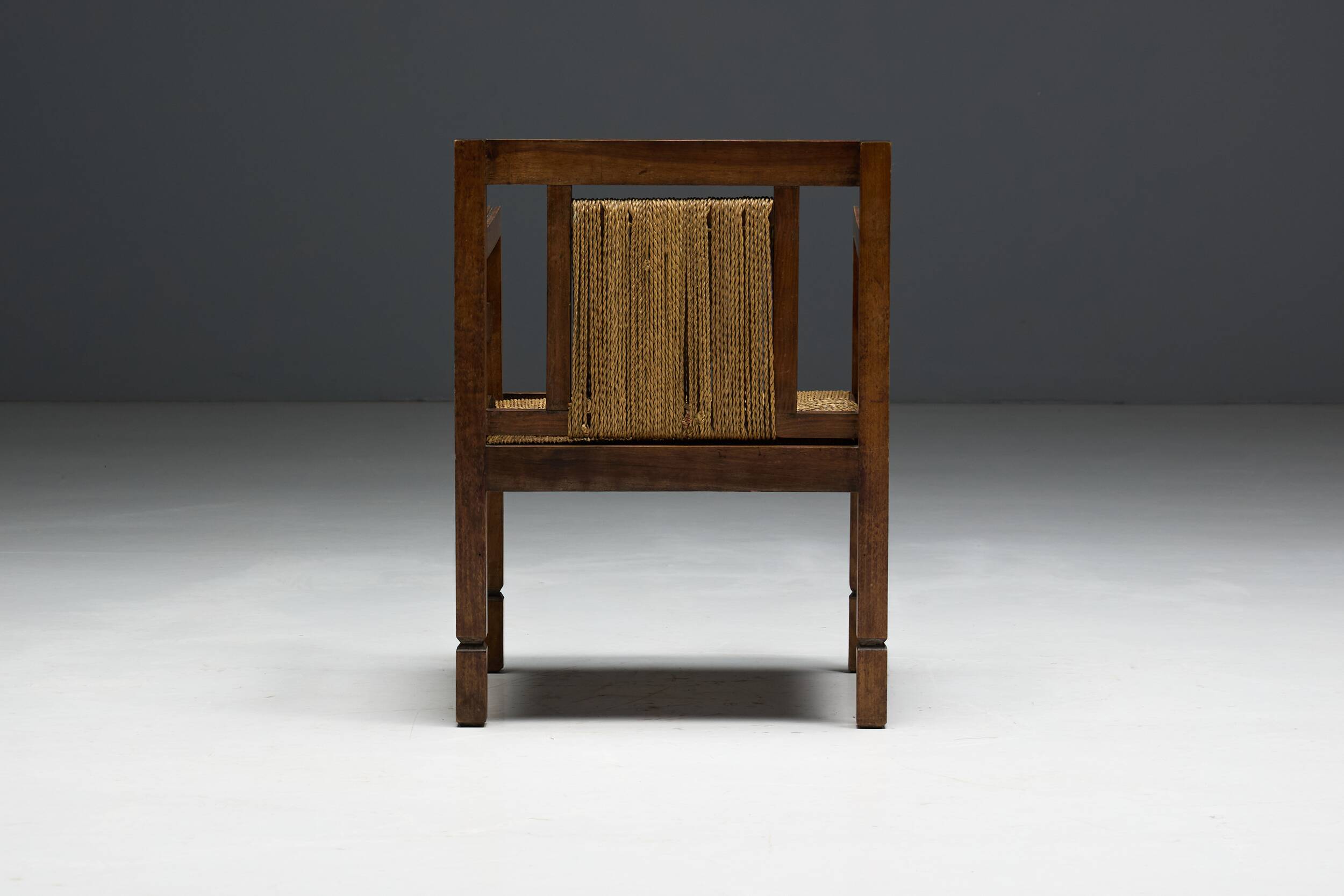 Art Deco Wooden Armchair with Rush Seat, France, 1920s