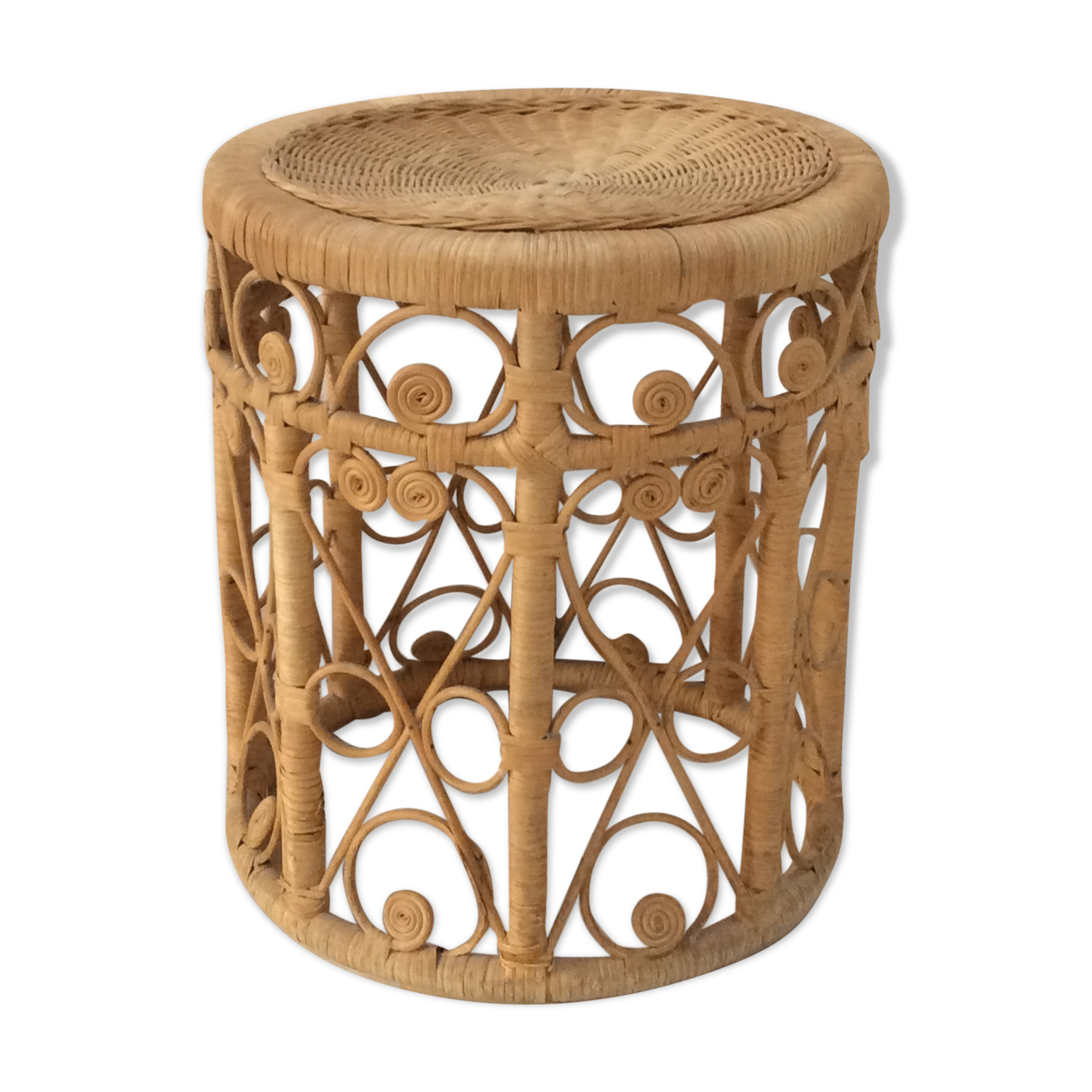 Pretty coffee table, stool, or peacock rattan bedside