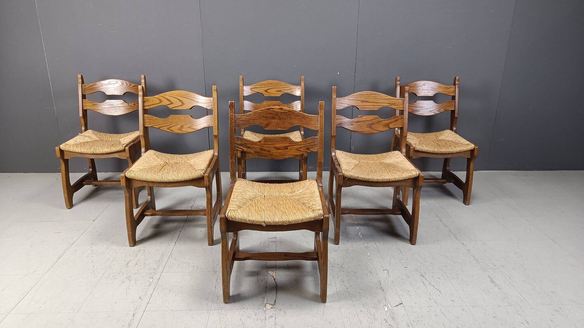 Vintage oak and wicker dining chairs, 1960s