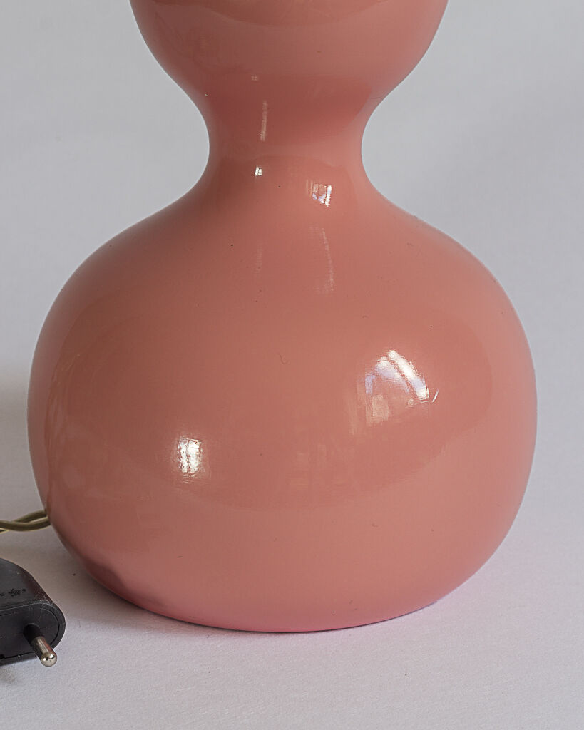 Pink lacquered turned wooden lamp base 70s