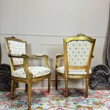 Paire de fauteuils en bois doré de style louis xvi xix eme siècle