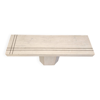 Console vintage en travertin et laiton par Roche Bobois, années 1970
