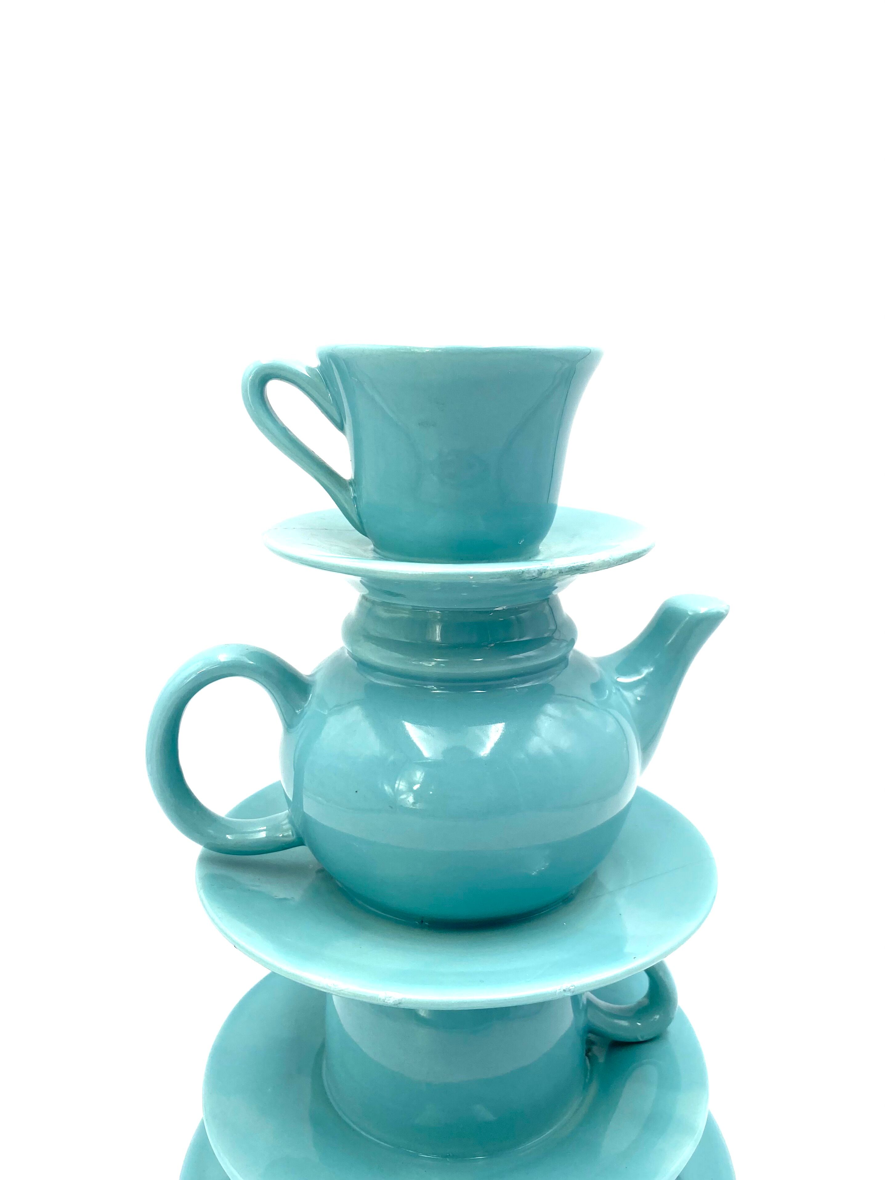 Blue tea cups stack vase, italy 1980s