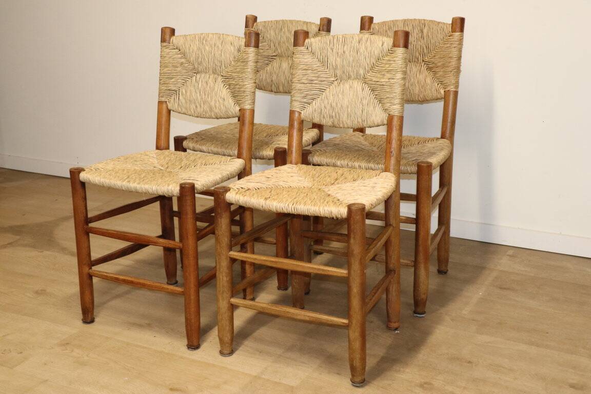 Series of 4 Charlotte Perriand Chairs Model "Bauche" BCB Edition