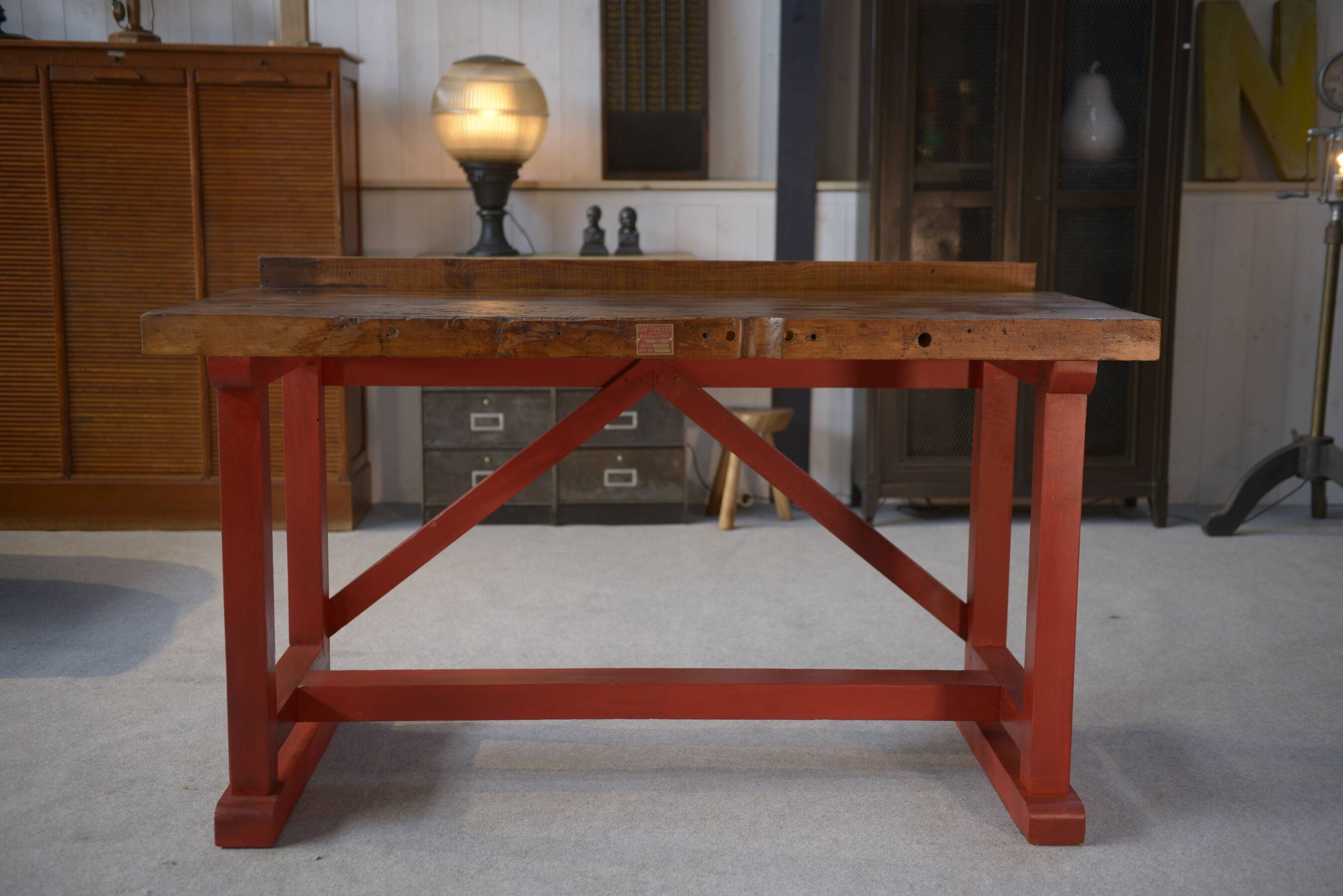 1950's industrial beech workshop workbench