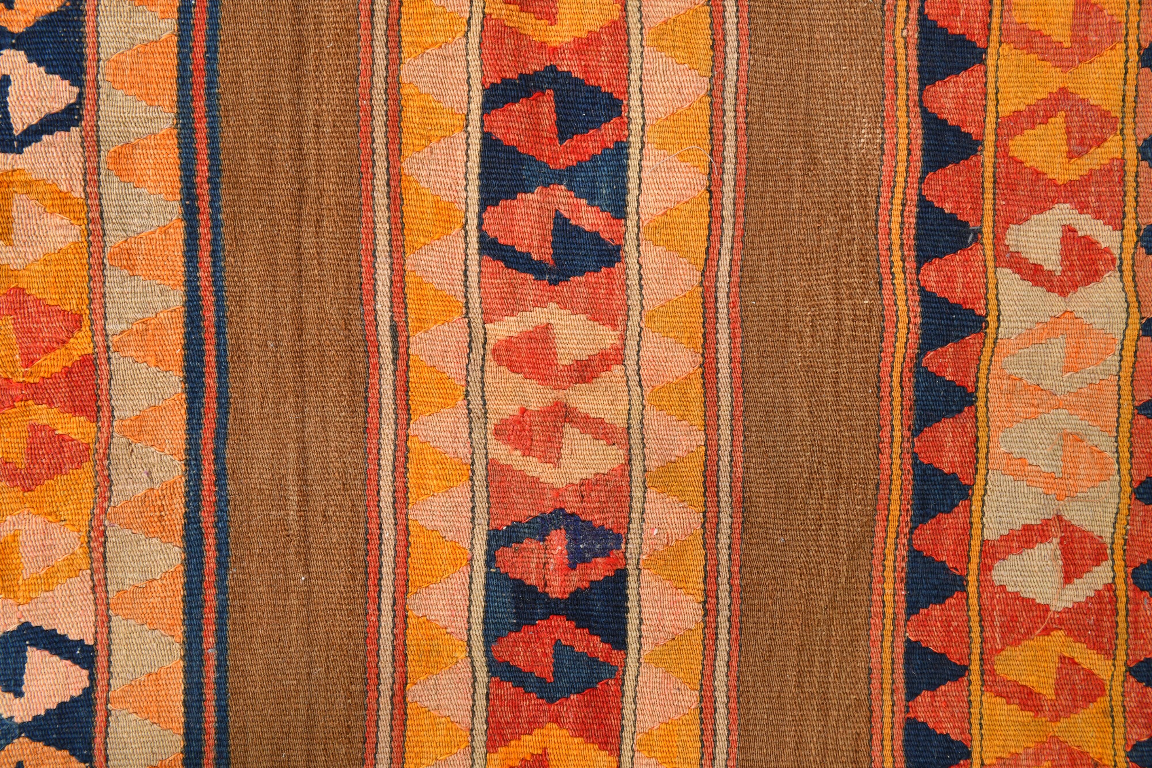 6x6 Orange & Brown Circle Striped Pattern Kilim Area Rug, 183x183Cm