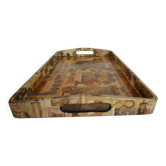 Plateau rectangulaire ,en bois  au décor marine