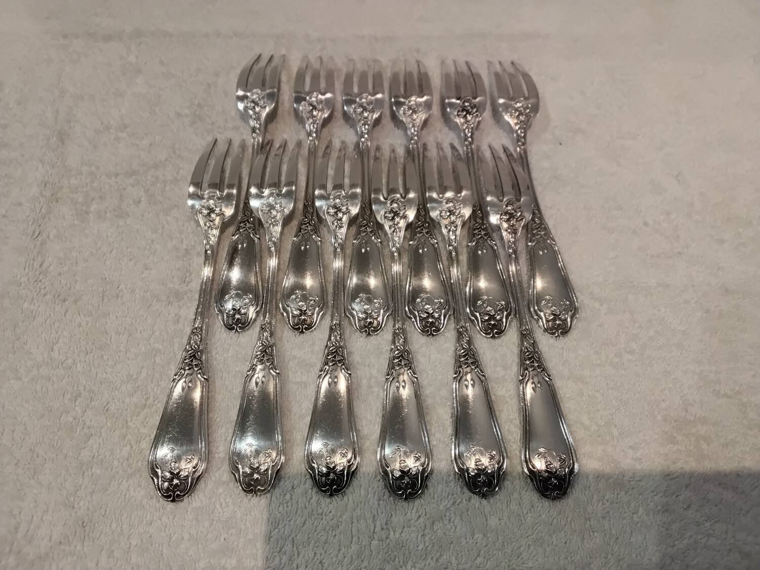 12 silver-plated table forks by goldsmith Ravinet Art Nouveau