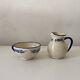 Handcrafted ceramic pitcher and bowl signed – blue decor – vintage tableware