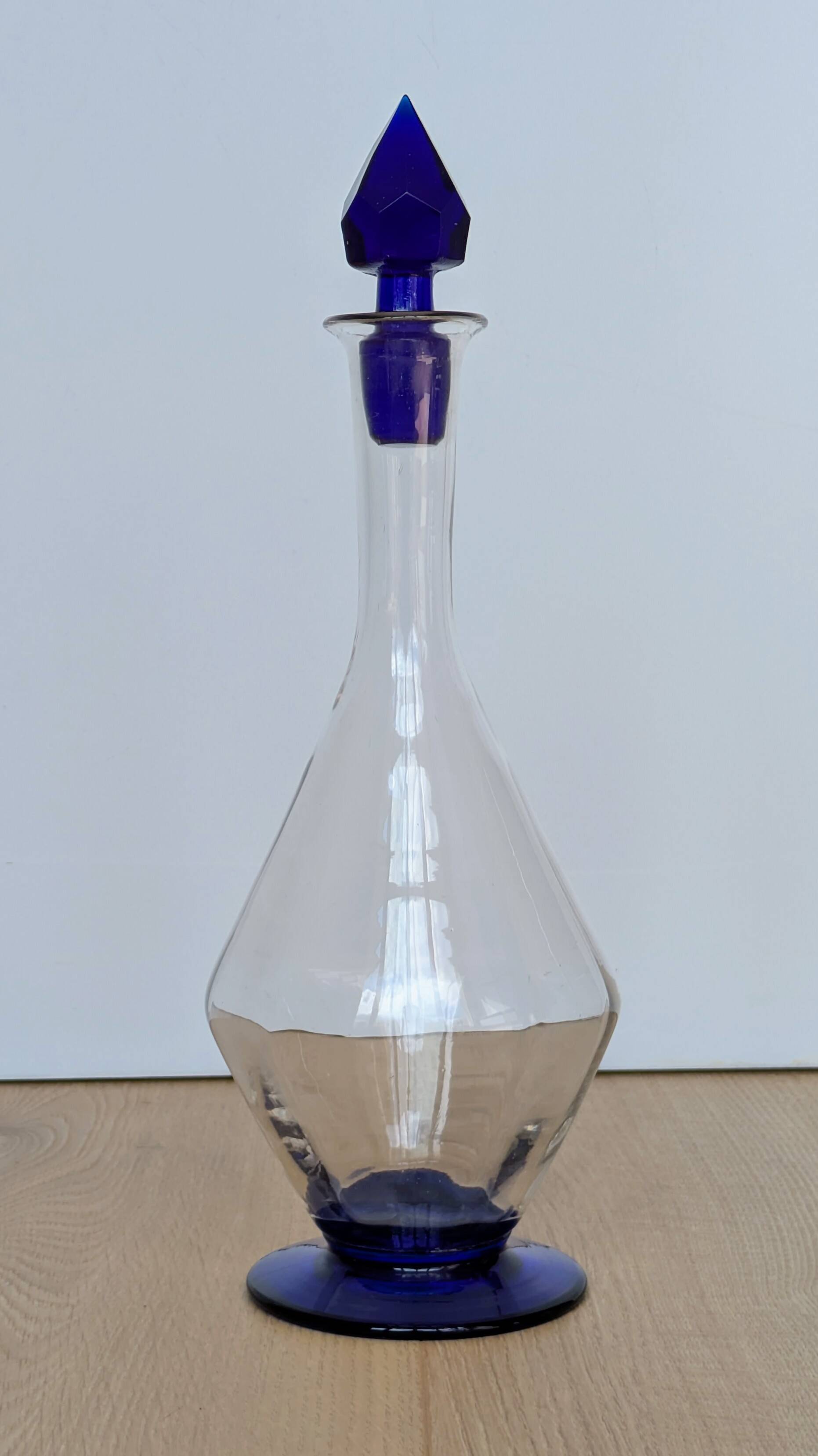 Elegant Two-Tone Carafe - Blown Glass White & Cobalt Blue - Murano Style