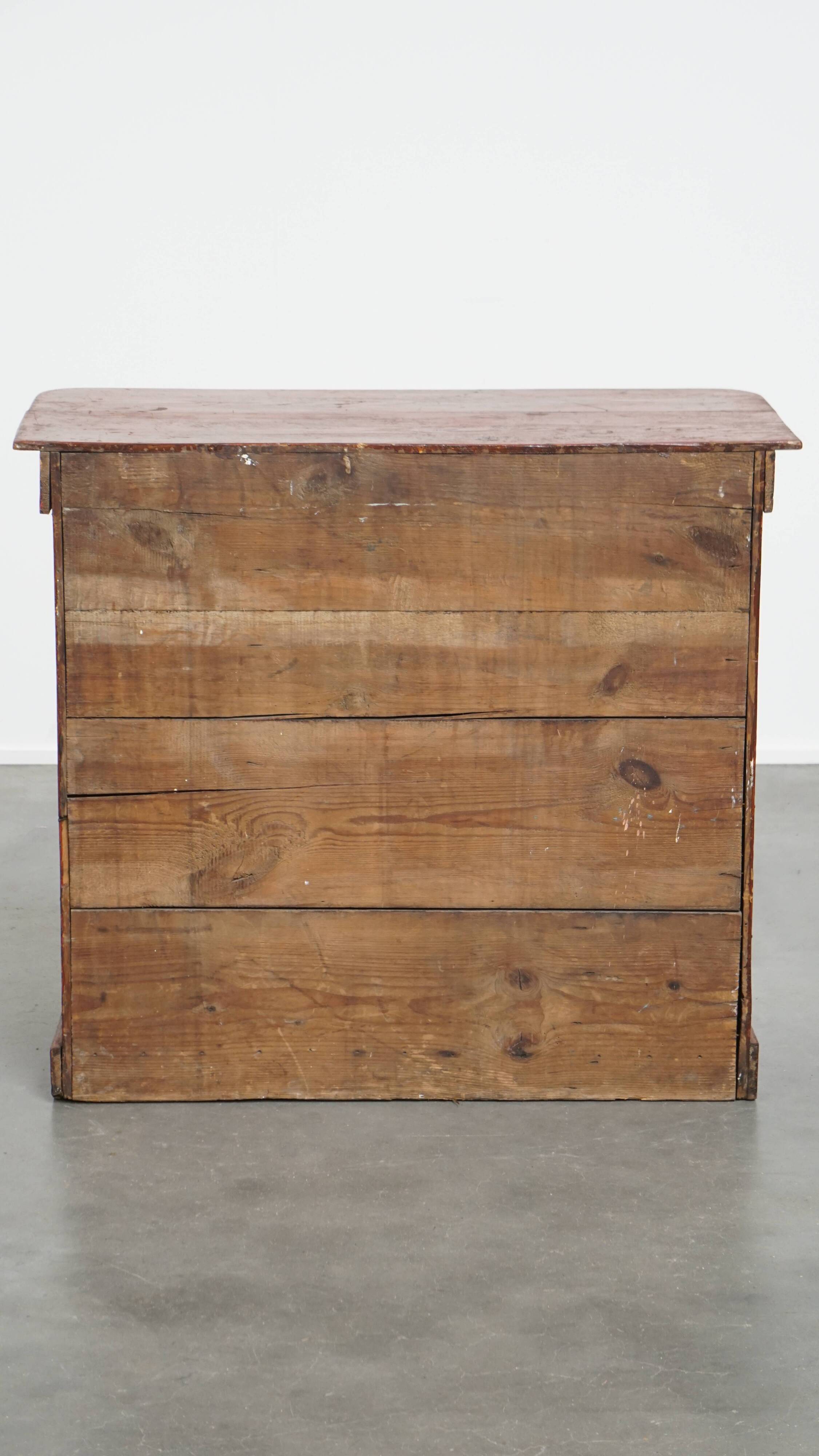 Antique Cabinet in Red/Brown with 2 Doors and a Drawer with Working Lock