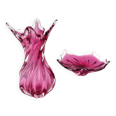 Vase et coupe Josef Hospodka - Sommerso fuchsia - Bohême 1960