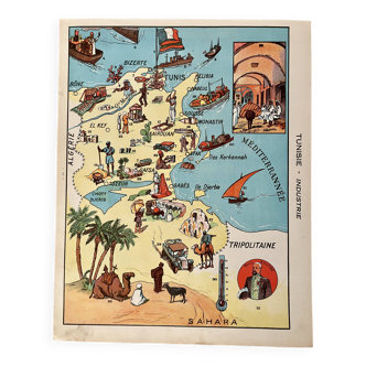 Ancienne carte illustrée de la Tunisie - 1930