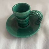 Vallauris green ceramic candlestick